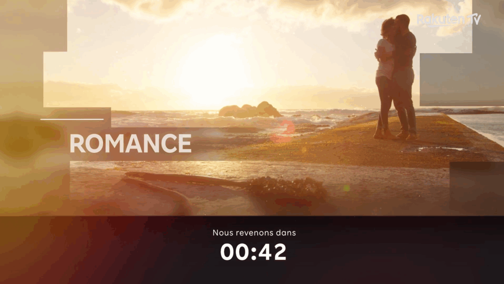 Interruption publicitaire sur une chaîne Rakuten TV.