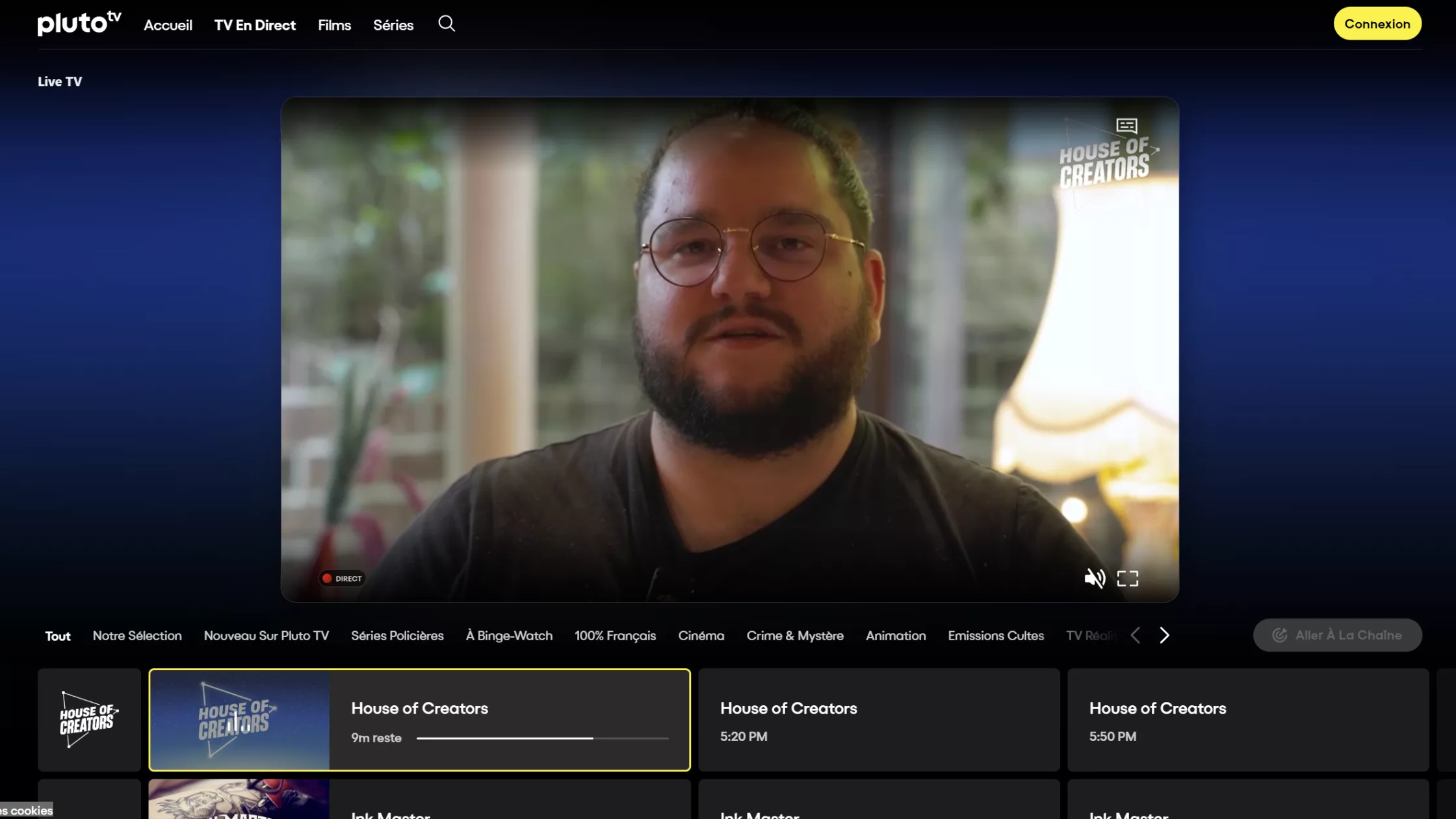 capture d'écran nouveau player Pluto TV